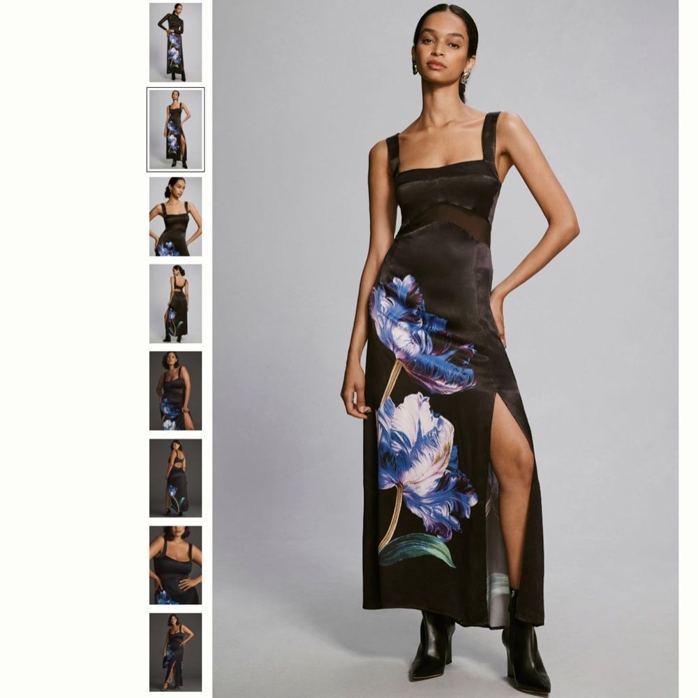 Anthropologie Black Maxi Dress with Blue Floral Print